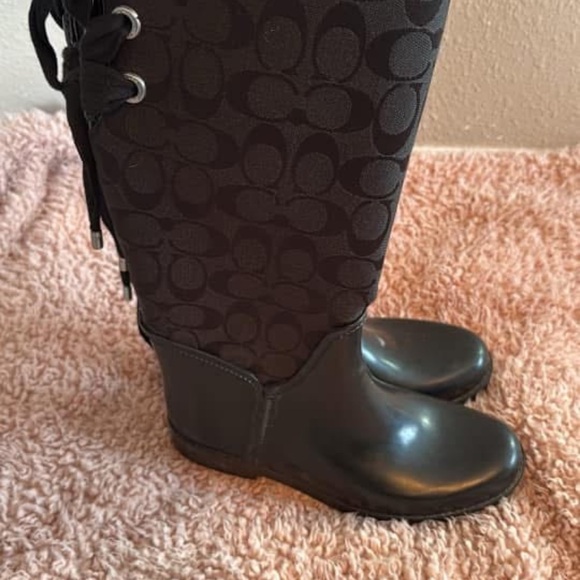 Coach Black Patterned Knee-High Boots - Picture 1 of 2